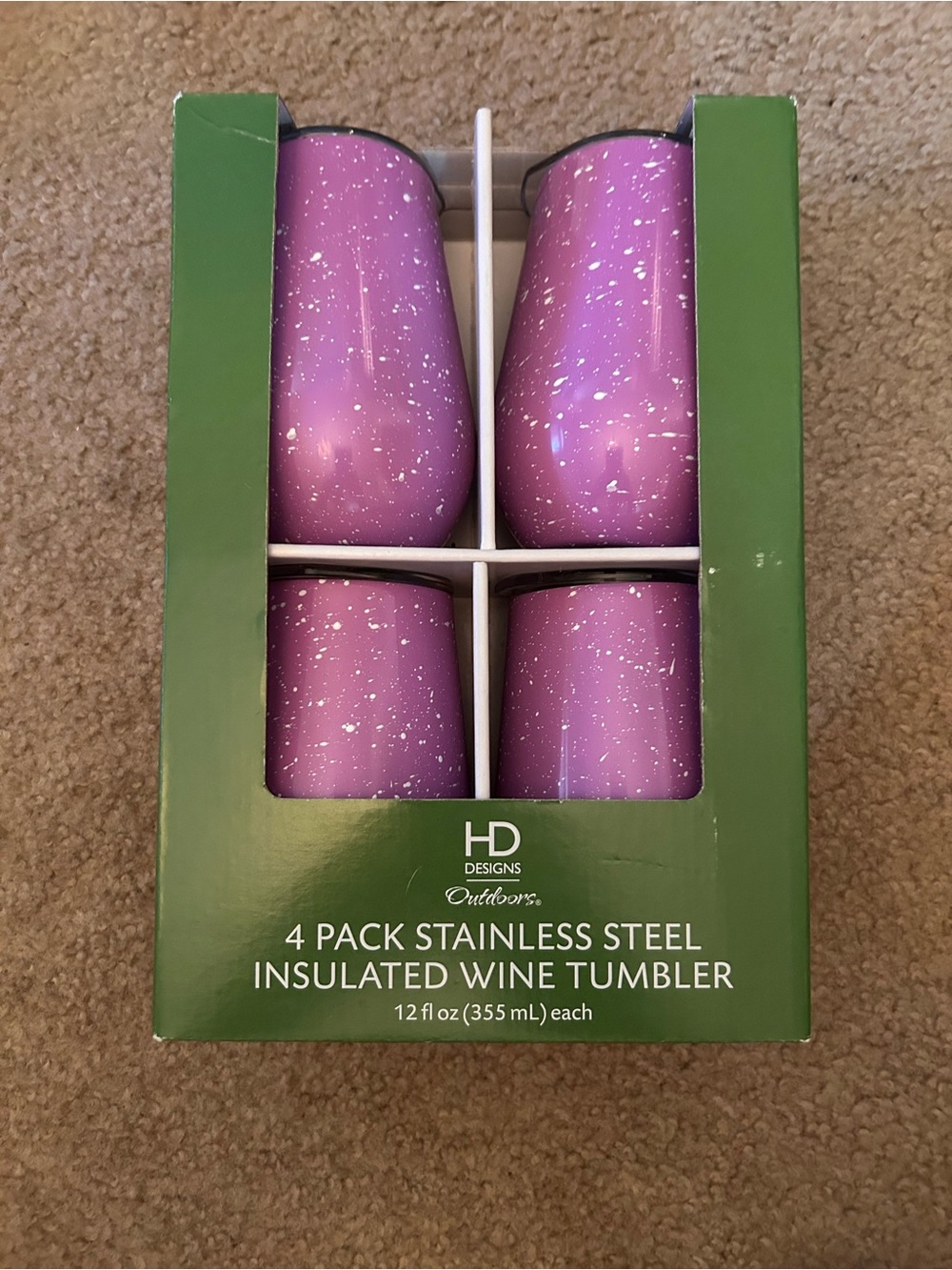 HD Designs Purple Speckled Insulated Stainless Steel Wine Tumblers - 4 Pack